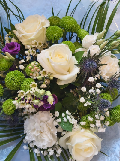 Bluebells & Balloons - Purple & White Handtied