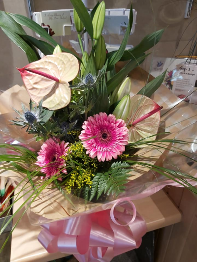 Bluebells & Balloons - Pink Handtied